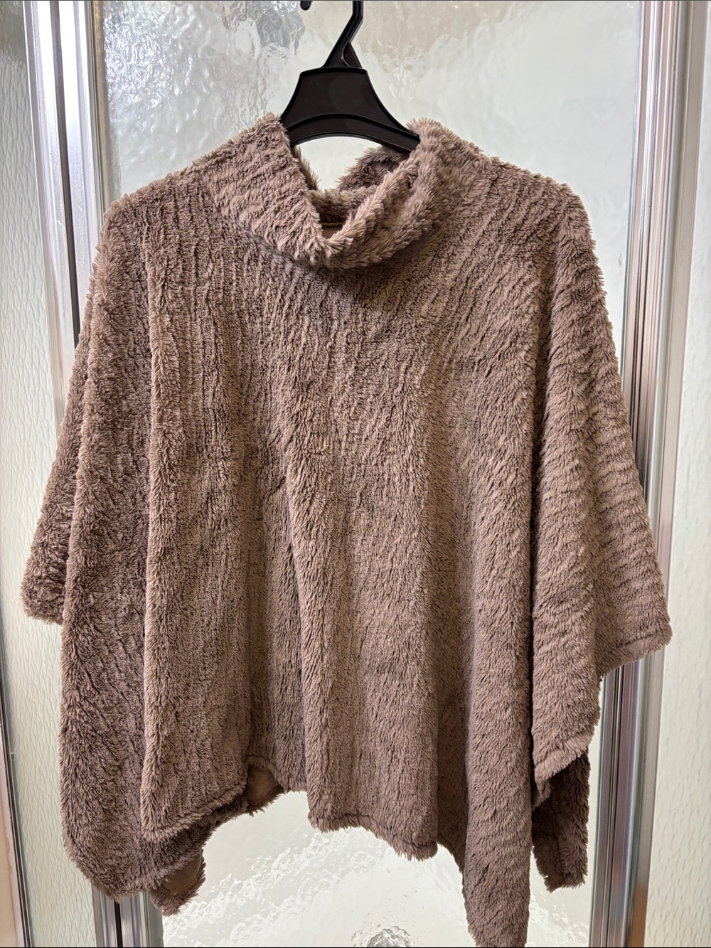 Plush Taupe Poncho Sweater with Cozy Cowl Neck